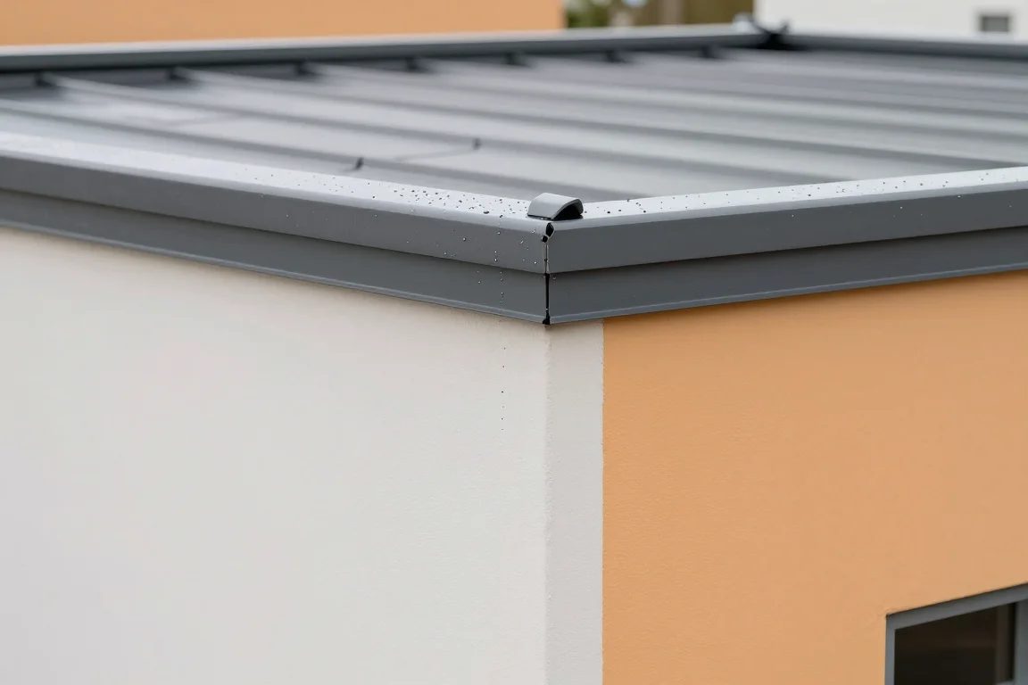 Illustrative commercial roof-to-parapet flashing and metal coping detail
